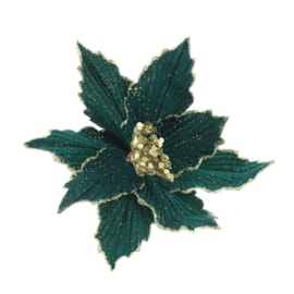 Festive Rich Green Poinsettia Gold Glitter Clip On 26cm (P045193)