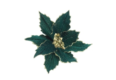 Festive Rich Green Poinsettia Gold Glitter Clip On 26cm (P045193)