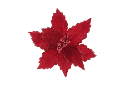 Festive Red Poinsettia Gold Glitter Edging Clip On 26cm (P045194)