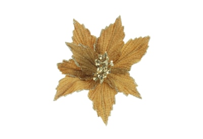 Festive Gold Poinsettia Gold Glitter Clip On 26cm (P045195)