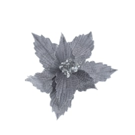 Festive Silver Poinsettia With Silver Glitter Clip On 26cm (P045196)
