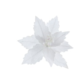 Festive White Poinsettia With White Glitter Clip On 26cm (P045197)