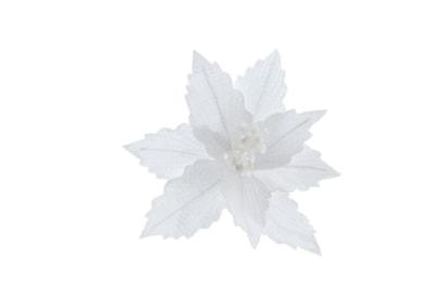 Festive White Poinsettia With White Glitter Clip On 26cm (P045197)