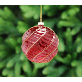 Festive Red Glass With Gold Glitter Bauble 10cm (P045703)