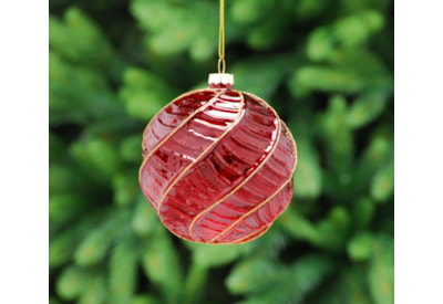 Festive Red Glass With Gold Glitter Bauble 10cm (P045703)