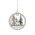 Festive Wooden White Disc With Reindeer Hanging Dec 12cm (P046442)