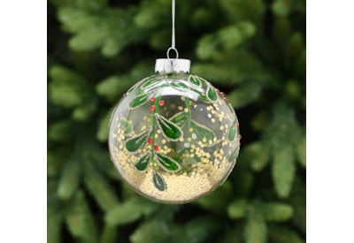 Festive Clear Glass Mistletoe/glitter Bauble 10cm (P048885)