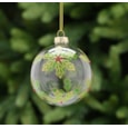 Festive Clear Glass With Green Holly Bauble 8cm (P048888)