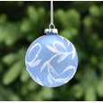 Festive Frosted Blue Glass With White Leaf 8cm (P048893)