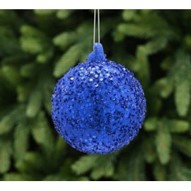 Festive Matt Navy Glass With All Over Sequins Bauble 10cm (P048899)