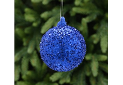 Festive Matt Navy Glass With All Over Sequins Bauble 10cm (P048899)