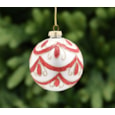 Festive Matt White Glass With Red Scallop Bauble 10cm (P048907)