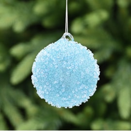 Festive Blue Ice Encrusted Glass Bauble 8cm (P048925)