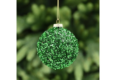 Festive Green Encrusted Glass Bauble 8cm (P048934)