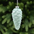 Festive Light Green Glass Pinecone With White Glitter 12cm (P048937)