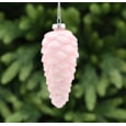 Festive Light Pink Glass Pinecone With White Glitter 12cm (P048938)