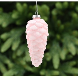 Festive Light Pink Glass Pinecone With White Glitter 12cm (P048938)