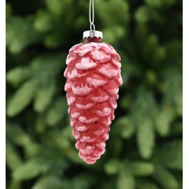 Festive Red Glass Pinecone With White Glitter 12cm (P048940)