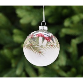 Festive Clear & Frosted Glass With Mushroom Bauble 8cm (P048947)