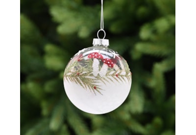 Festive Clear & Frosted Glass With Mushroom Bauble 8cm (P048947)