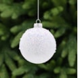 Festive White Iridescent Glitter Glass Bauble 8cm (P049001)