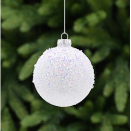 Festive White Iridescent Glitter Glass Bauble 8cm (P049001)