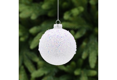 Festive White Iridescent Glitter Glass Bauble 8cm (P049001)