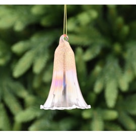 Festive Ombre Pink Iris/clear Glass Bell With Gold Glitter 10cm (P049012)