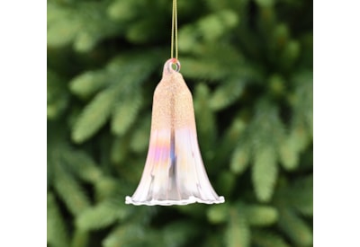 Festive Ombre Pink Iris/clear Glass Bell With Gold Glitter 10cm (P049012)