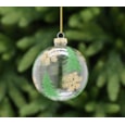 Festive Clear Glass With Gold Snowflake/green Trees Bauble 8cm (P049025)