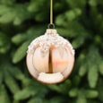 Festive Translucent Amber Glass Pearl Snowcap Bauble 8cm (P049048)