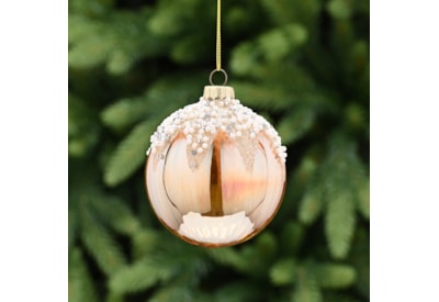 Festive Translucent Amber Glass Pearl Snowcap Bauble 8cm (P049048)