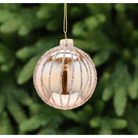 Festive Translucent Amber Glass Glitter Stripe Bauble 8cm (P049049)