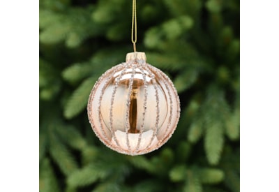 Festive Translucent Amber Glass Glitter Stripe Bauble 8cm (P049049)