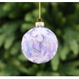 Festive Lilac Iris With Glitter Leaf Glass Bauble 8cm (P049061)