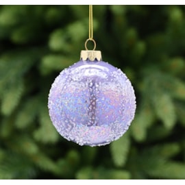 Festive Lilac Iris With Encrusted Effect Glass Bauble 8cm (P049068)