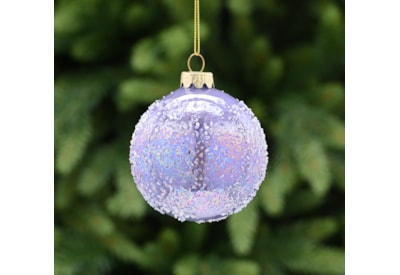 Festive Lilac Iris With Encrusted Effect Glass Bauble 8cm (P049068)