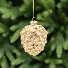 Festive Matt Gold Glass Pinecone w Glitter 10cm (P049088)