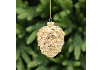 Festive Matt Gold Glass Pinecone w Glitter 10cm (P049088)