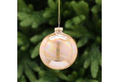 Festive Gold Rainbow Effect Twisted Stripe Glass Bauble 8cm (P049097)