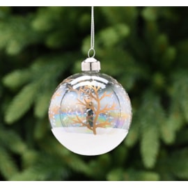 Festive Clear Iridescent With Gold Tree Glass Bauble 8cm (P049104)