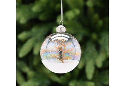 Festive Clear Iridescent With Gold Tree Glass Bauble 8cm (P049104)