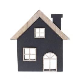 Festive Black Wooden House 22cm (P049415)