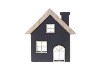 Festive Black Wooden House 22cm (P049415)