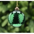 Festive Shiny Green Glass With Flock Trees Bauble 8cm (P049436)