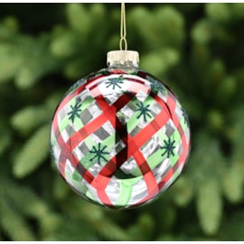 Festive Clear Glass With Red/green Lines Bauble 10cm (P049439)