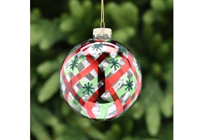 Festive Clear Glass With Red/green Lines Bauble 10cm (P049439)