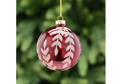 Festive Red Translucent Gold Leaf Glass Bauble 8cm (P049452)