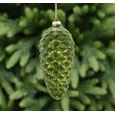 Festive Green Flock Glass Pinecone With Gold Shimmer 16cm (P049468)