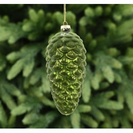 Festive Green Flock Glass Pinecone With Gold Shimmer 16cm (P049468)